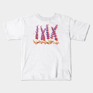 Lavender flowers with red background Kids T-Shirt